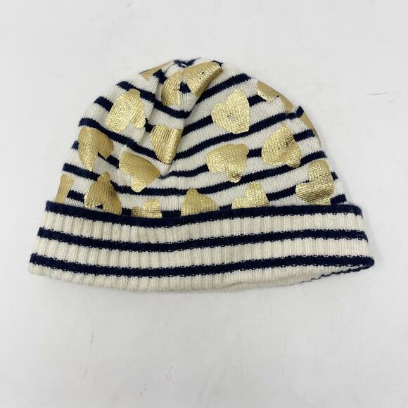 Crewcuts Girls S/M Cream Blue Gold Foil Striped Leopard Beanie Hat Wool Cashmere - Picture 6 of 8
